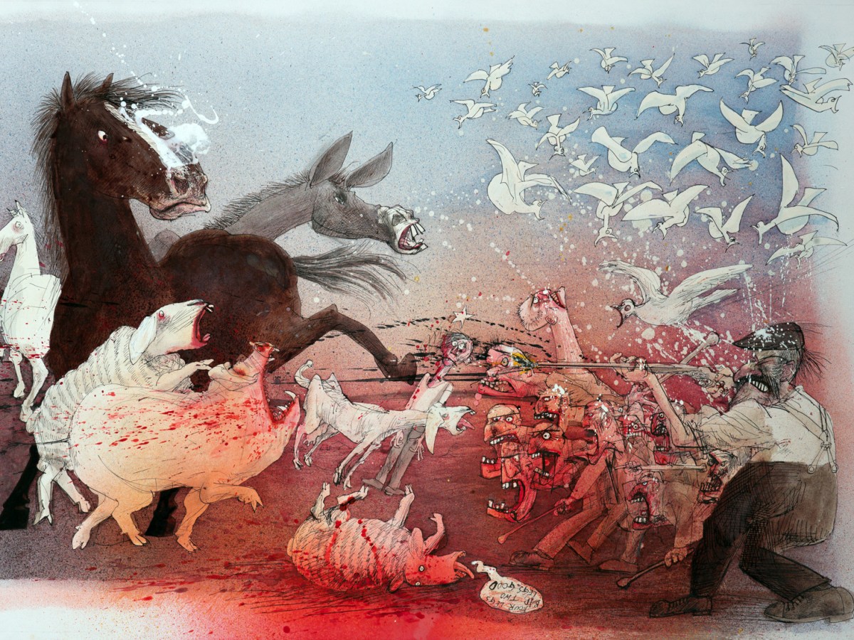 How do the pigs maintain their authority on Animal Farm?